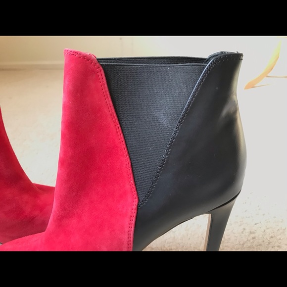 VS Hot Pink Suede Black Leather Ankle Boots 8.5 B - Picture 5 of 8